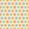Small multicolored retro 1970s daisies and emojis. Summer groovy and trippy pattern.