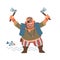 A small muscular Pirate-robber with an eye patch rejoices at the victory. Vector illustration of flat cartoon on white
