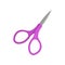 Small nail scissors with purple plastic handles. Tool for manicure and pedicure. Cutting tool. Flat vector icon