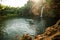 Small natural Waterfall Pego do inferno in Tavira at the Algarve Portugal