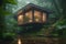 Small off the grid house in a lush green rainforest and natural surroundings