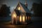 Small old glowing Christian church. Generative ai