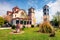 Small Orthodox Church in Nea Kerdilia village. Colorful spring scene in northern Greece.