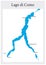 Small outline map of the upper Italian Lake Como, Italy