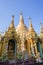 Small pagodas and Shwedagon Pagoda in Yangon