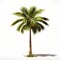 Small palm tree standing alone in middle of an empty white background. It is positioned on right side of frame, with