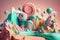 Small Pastel-Colored Candy land: A Fantasy Illustration. Generative AI