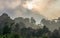 Small pavilion with sunrise in winter at forest of Phanoen Thung mountain