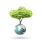 Small peaceful green planet ,tree on globe