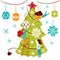 Small people characters decorating christmas tree. New year decoration. Fantasy little people in giant world flat