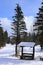 Small picnic shelter by the tree in wintertime