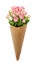 Small pink rose flowers in a paper cornet