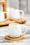 Small Plain Porcelain Coffee Cups on Bamboo Tray
