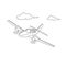 Small plane vector illustration. Twin engine propelled aircraft. Vector illustration. Line art