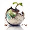 Small planet earth with a young sprout growing on it - Life reborn