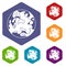 Small planet icons set hexagon