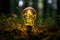 Small plant inside light bulb. Eco-friendly lightbulb in the forest. Energy saving, ecology, green energy