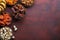 Small plates with dried fruits date palm fruits, dried apricots, figs and nuts pistachios, almonds for Iftar in Ramadan on the