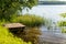 Small platform on Czos Lake in the morning in Mragowo