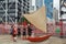 Small Polynesian outrigger canoe on display in Auckland, New Zealand