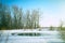 Small polynya on a small lake on a sunny day