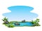 Small pond with green grass on white background illustration