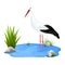 Small pond with white stork