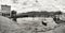 Small port of Luino, black and white panorama