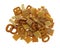 Small portion of peanut snack mix on a white background