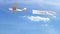 Small propeller airplane towing banner with I LOVE YOU caption in the sky. 3D rendering