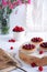 Small raspberry tarts on bright background