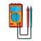 A small red blue electricity meter, tester, digital multimeter, for measuring AC, DC voltage, current, resistance, wiring damage