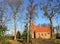 Small red brick village church in Boleszewo Poland