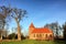 Small red brick village church in Boleszewo Poland