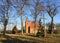 Small red brick village church in Boleszewo Poland