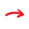 Small red curved arrow sign, slightly rounded symbol and icon for business or website button decoration in isolated light
