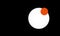 Small red orange circle on the edge of big white circle on black background.