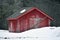 Small Red Outbuilding Barn in the Snow