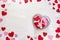 Small Red White and Pink Hearts in Heart-Shaped Dish