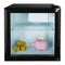 In a small refrigerator there is a pink piggy bank with a bitcoin coin, next to it are golden gifts, the concept of