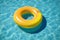 Small Rescue Circle Yellow in a Blue Water Swimming Pool. concept color summer. Ai Generative