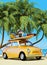 Small retro car with baggage and beach equipment, ready for summer vacation