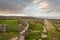 Small road to the ocean and maze of dry stone fences. Landscape of Inishmore Aran islands, county Galway, Ireland