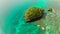 Small rocky island in the blue lagoon, view from above.