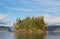 Small rocky island with pine trees in Harrison Lake  British Columbia Canada