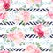 Small romantic french bouquets seamless vector striped pattern.