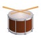 Small round drum and wooden sticks to play