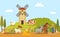 Small Rural Farm or Ranch with Cartoon Characters