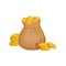 Small Sack With Golden Coins, Hidden Treasure And Riches For Reward In Flash Came Design Variation