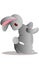 Small sad little cute grey cartoon rabbit
